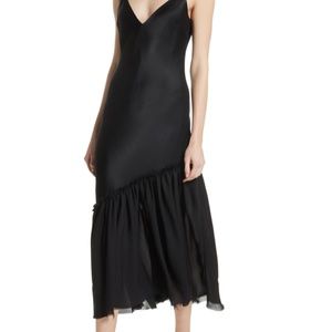FRAME Women's Black Ruffle Hem Satin Slip dress